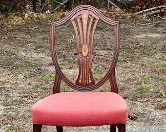 A Shield-back Dining Chair Inlaid Splat Hepplewhite Style c1920. Shipping is NOT included. Ask for a quote.