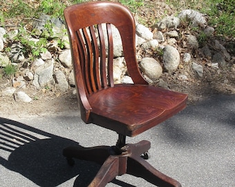c1905 Sikes Office Chair Swivels Lawyer Banker Style Solid Quartersawn Oak **Shipping is NOT included. Contact us for a quote.**