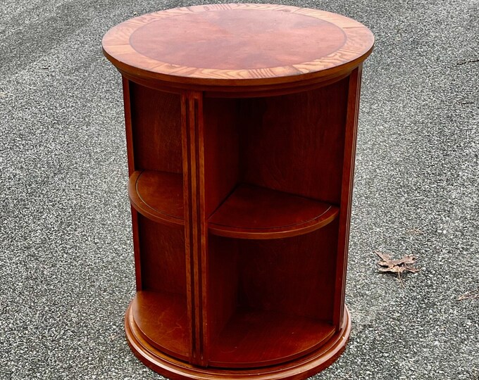 Revolving Round Bookcase Solid Walnut Oak Banding 4 Sections Etsy