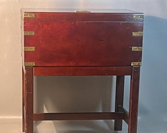 Campaign Chest On Stand Cherry Wood Brass Fittings Cedar & Felt Lined *Shipping is NOT included. Ask us for the cost to ship.*