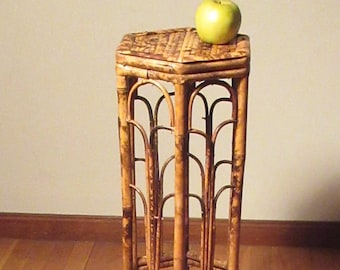 Tortoise Bamboo Plant Stand c1960 With Hexagonal Top Bamboo Legs With Arches