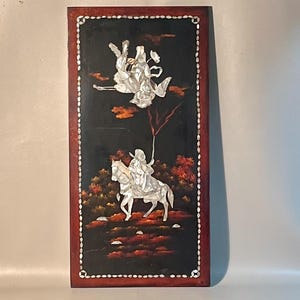 Chinoiserie Asian Wall Panel Mother of Pearl Inlay Black Lacquer Classic Scenes