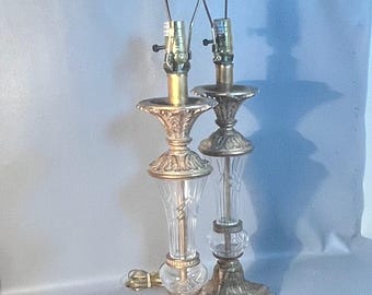 Pair Crystal Brass Lamps Berman Signed 1980s Hollywood Regency Style *Shipping is NOT included. Ask for cost to ship.*