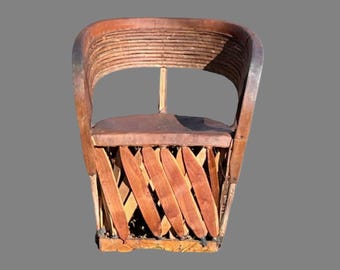 Equipale Mexican Barrel Chair Leather Seat Cedar Wood Strip Base 1950s Aztec Handmade *Shipping is NOT included.