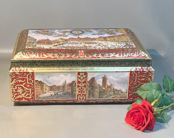 Large Biscuit Tin Schmidt Lithographed Gingerbread Cookie Tin Year 2000 Historical Illustrations