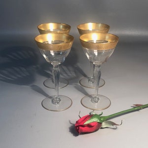 Set 4 Tiffin Franciscan Liquore Glasses Rambler Rose Gold Encrusted Optic Stemware