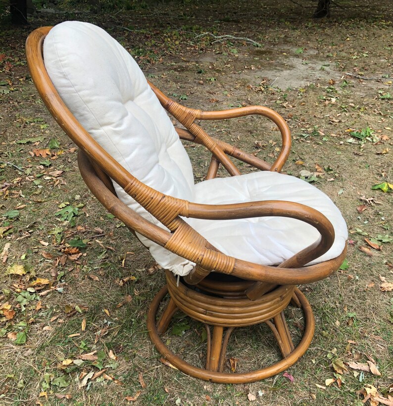 Classic Bamboo Swivel Chair MCM Tiki Lounge Rattan w/Cushions Etsy