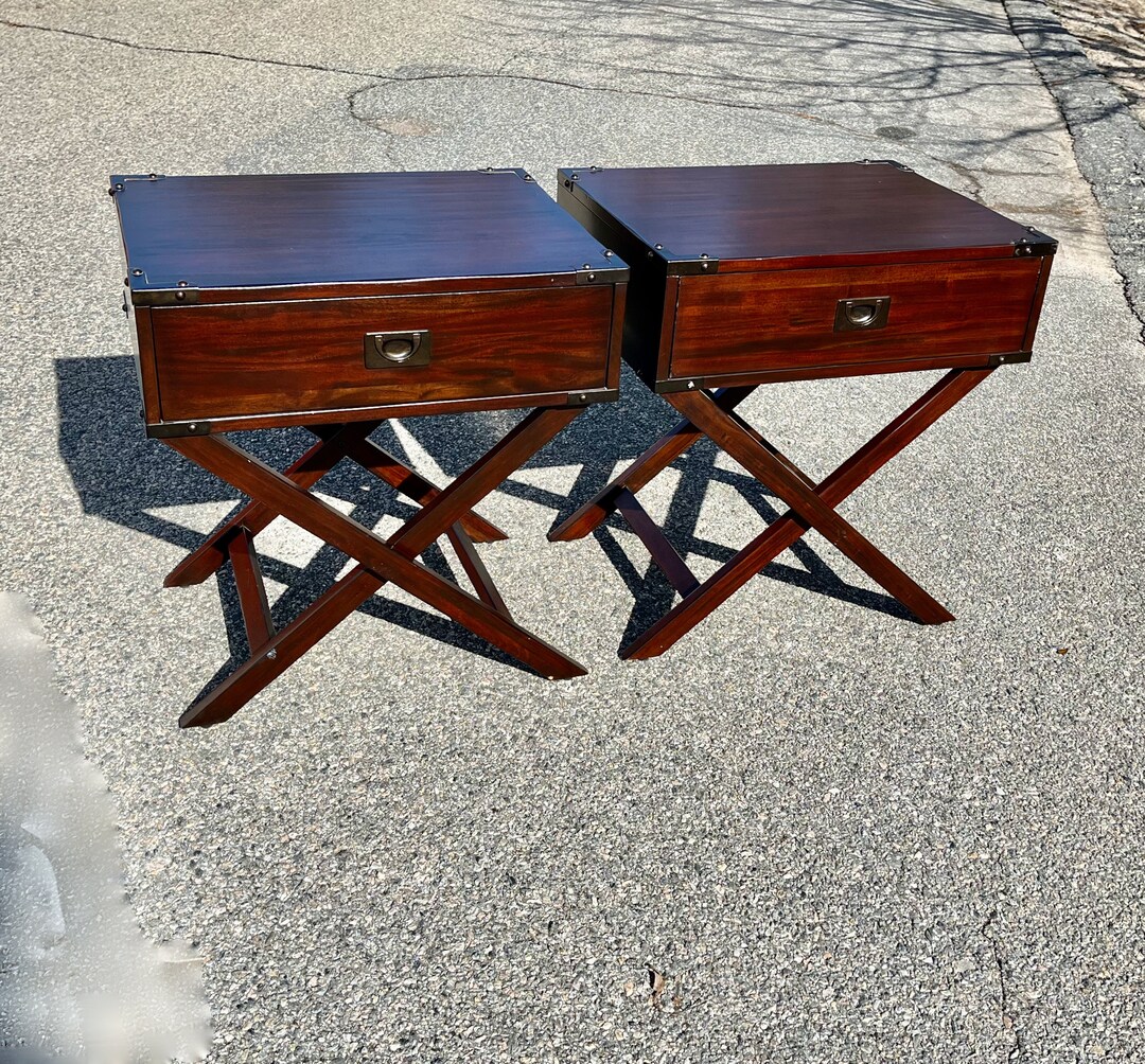 Pair Campaign End Tables Bedside Tables X Bases Flush Mount Etsy