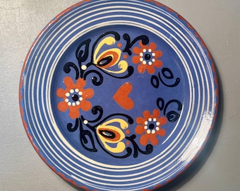 Talavera Mexican Plate Daisies & Tulips Majolica Pottery Signed C Hand Signed