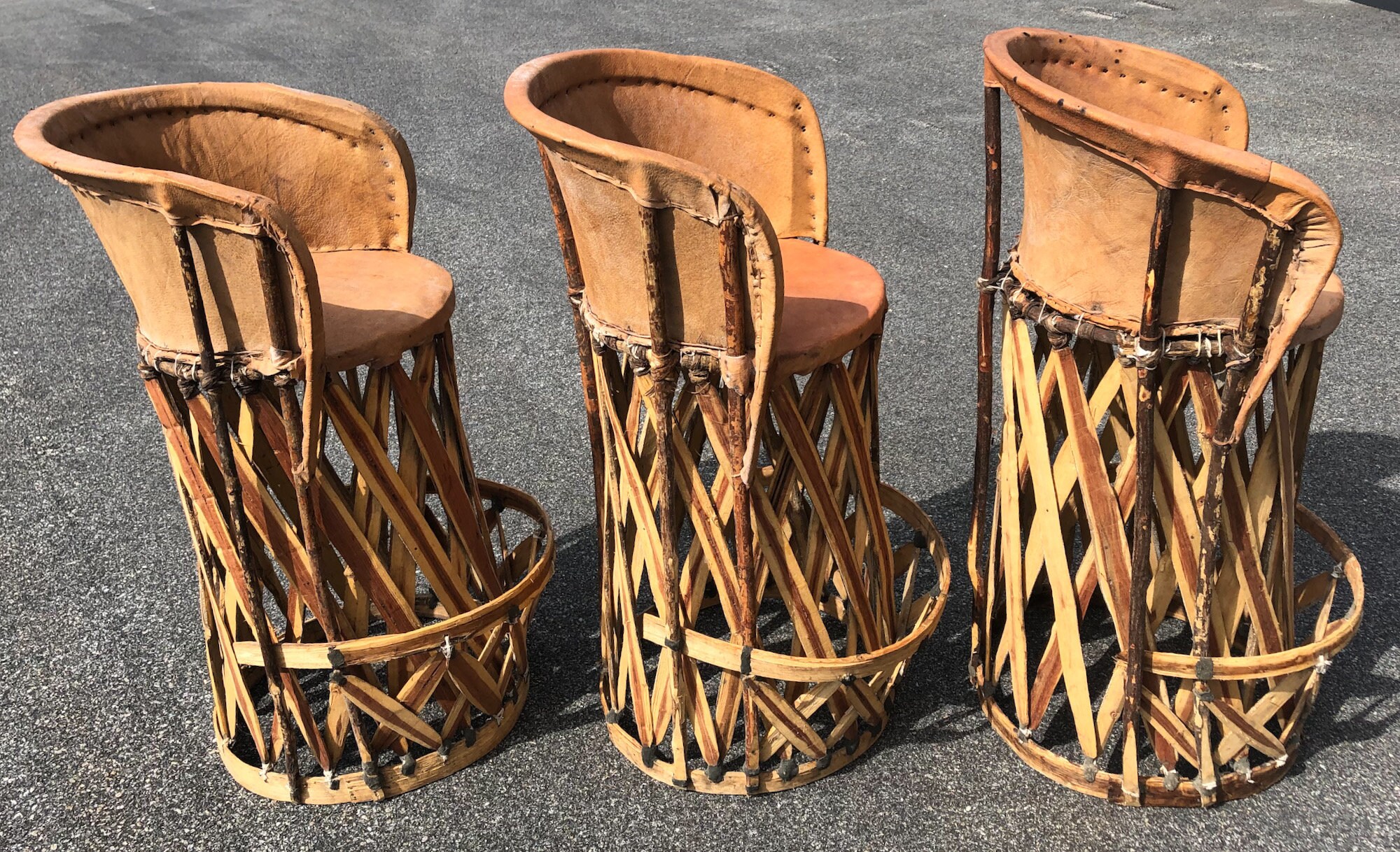 Set Of 3 Mexican Equipale Bar Stools Hand Crafted From Tanned Etsy