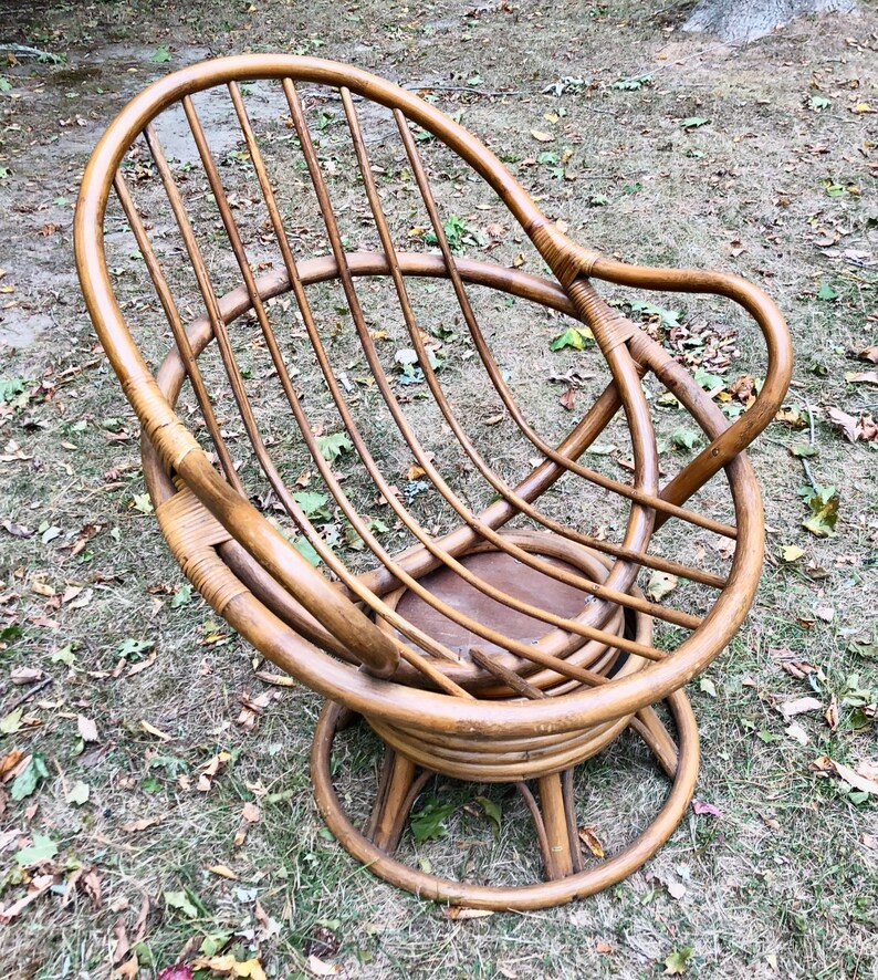 Classic Bamboo Swivel Chair MCM Tiki Lounge Rattan w/Cushions Etsy