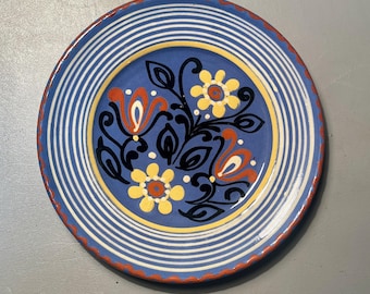 Talavera Mexican Plate Daisies, Tulips, Leaves Majolica Pottery Signed C Hand Painted