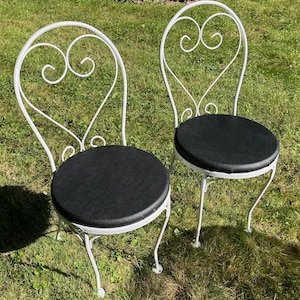 Vintage Wrought Iron Bistro Table & 2 Chairs With Scrolled Design