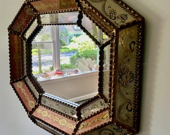 Spanish Colonial Mirror Reverse Hand Painted Glass Frame By Edmundo Contreras *Shipping is NOT free. Ask for cost to ship.*