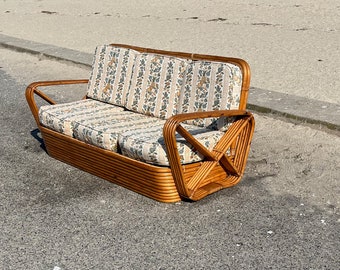 Paul Frankl Godfather Pretzel Sofa 10 Strand 3 Seater Bamboo Rattan Art Deco Boho Chic -Shipping is NOT included.  Ask for a quote.