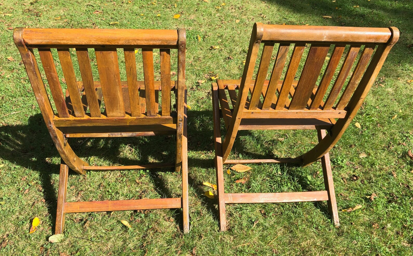 Pair Vintage Teak Folding Chairs W/14 Slats Push Button Etsy