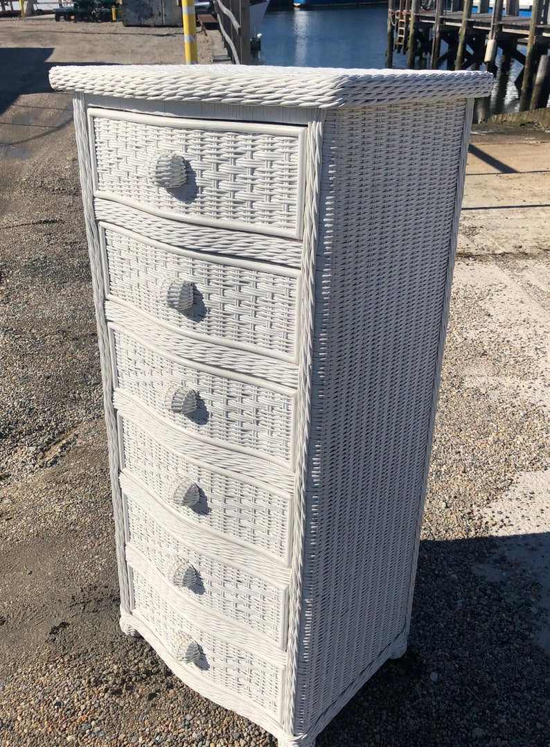 White Wicker Lingerie Chest of 6 Drawers Vintage Traditional Etsy