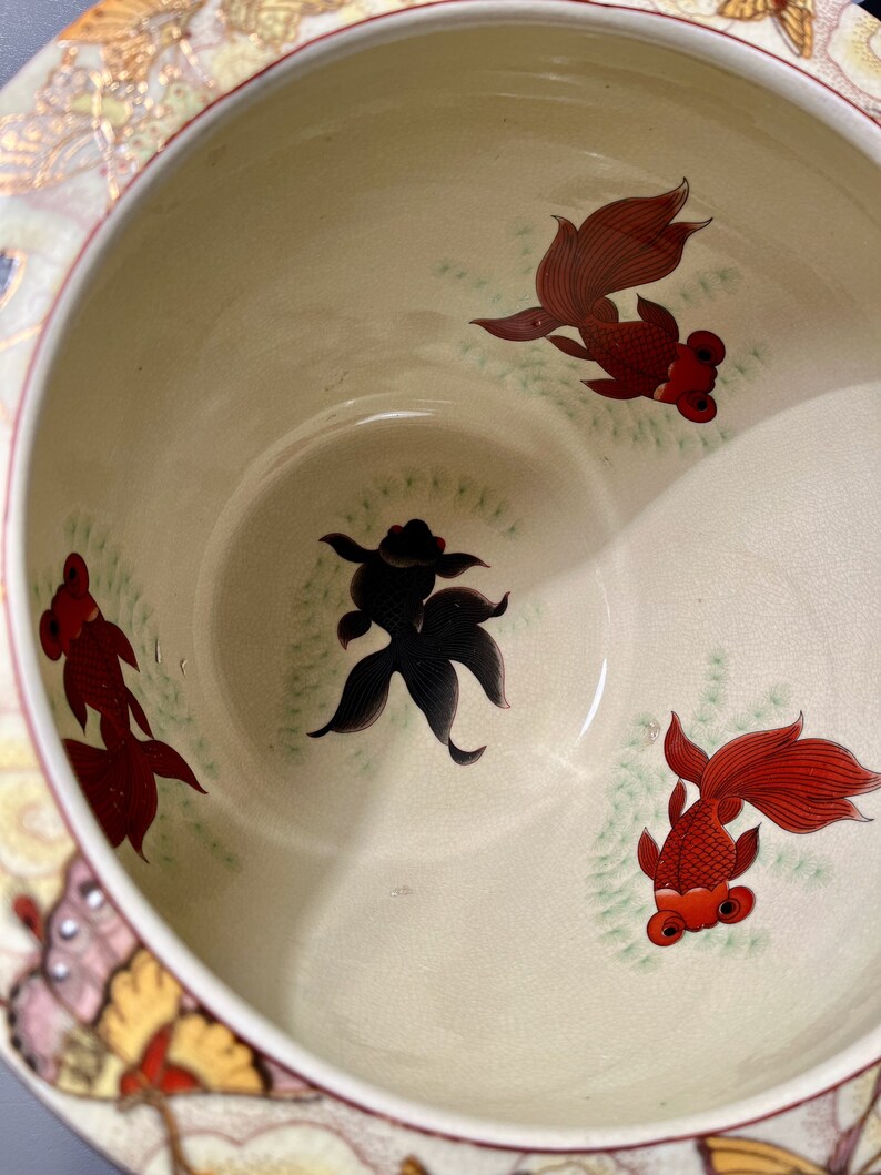 Chinese Satsuma Lg Planter Fish Bowl & Stand Painted With Etsy
