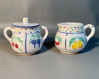 Sugar Bowl & Creamer Fruit Bouquet Mesa International Italy Fruits And Polka Dots