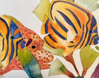 Coastal Art By Tracy Taylor Tropical Fish Down Under Offset Litho 40" High Framed *Ask cost to ship at lower UPS rate*