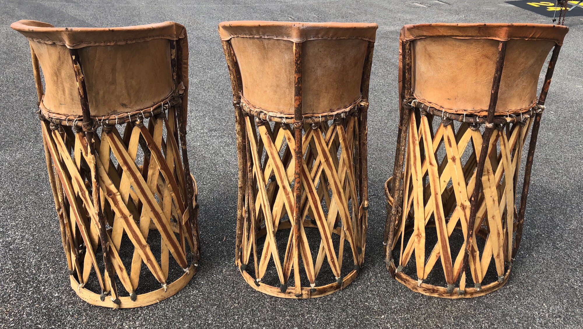 Set Of 3 Mexican Equipale Bar Stools Hand Crafted From Tanned Etsy