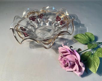 Northwood 11" Centerpiece Bowl Cherry Thumbprint Gilt Accents Scalloped Edge Goofus Glass
