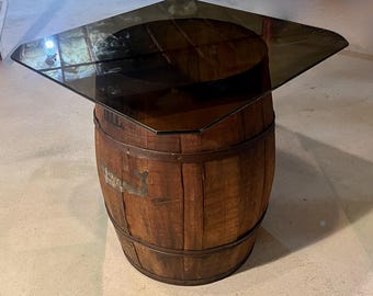 Whale Oil Barrel Table Nantucket Whaling Co Oak With Glass Top Farmhouse Primitive *Shipping is NOT free. Ask for ship cost.*