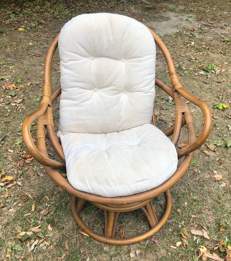 Classic Bamboo Swivel Chair MCM Tiki Lounge Rattan w/Cushions Etsy