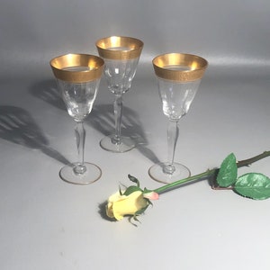 Set 3 Tiffin Franciscan Claret Wine Glasses Rambler Rose Gold Encrusted Optic Stemware