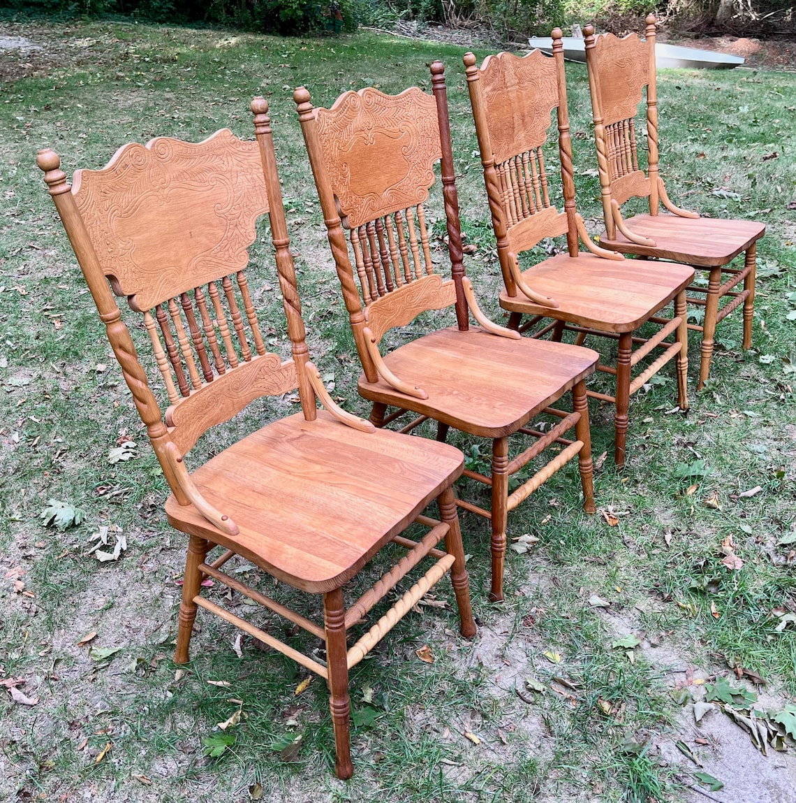 Solid Oak 4 Pressed Back Windsor Dining Chairs With Spindles Etsy