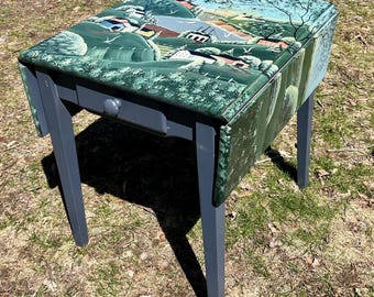 Hand Painted Side Table Signed CCM Oil Painted Landscape of Mountain Village & Seascape *Shipping is NOT included. Ask us for cost to ship.*