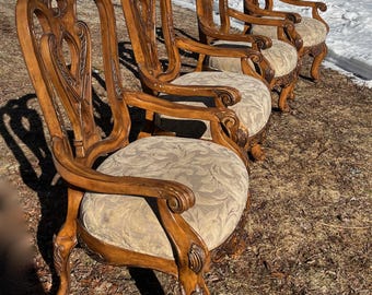 Set 4 Louis XV Rococo Arm Chairs Schinadig Furniture Wood Carvings *Shipping is NOT included. Ask us for cost to ship.*