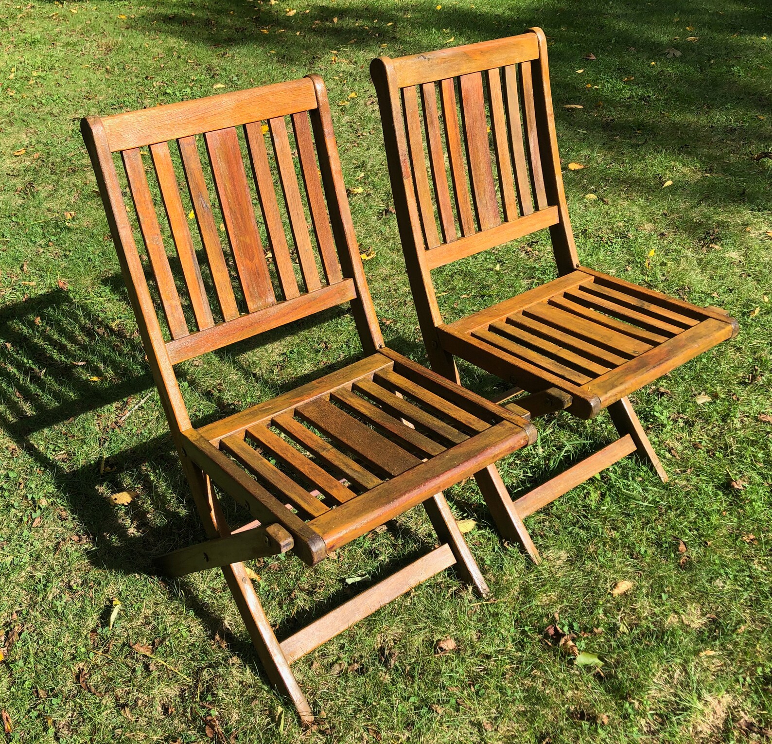 Pair Vintage Teak Folding Chairs W/14 Slats Push Button Etsy