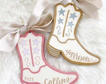 cowboy / cowgirl boot personalized ornament / western boot ornament