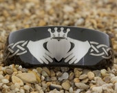 Tungsten Ring 11mm Black Dome Tungsten Carbide Band Celtic Claddagh Design Ring-Free Inside Engraving And Free US Shipping