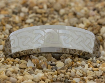 Mens Ring (Free Inside Engraving) on a 7mm Bevel Tungsten Carbide comfort fit lasered Celtic design