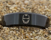 8mm Black Beveled Tungsten Carbide Band Iron Man Design Ring-Free Inside Engraving And Free US Shipping