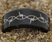 Custom 10mm Black Beveled Tungsten Carbide Band Barb Wire Design Ring-Free Inside Engraving And Free US Shipping