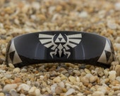 7mm Black Dome Tungsten Carbide Band Zelda Design Ring-Free Inside Engraving And Free US Shipping