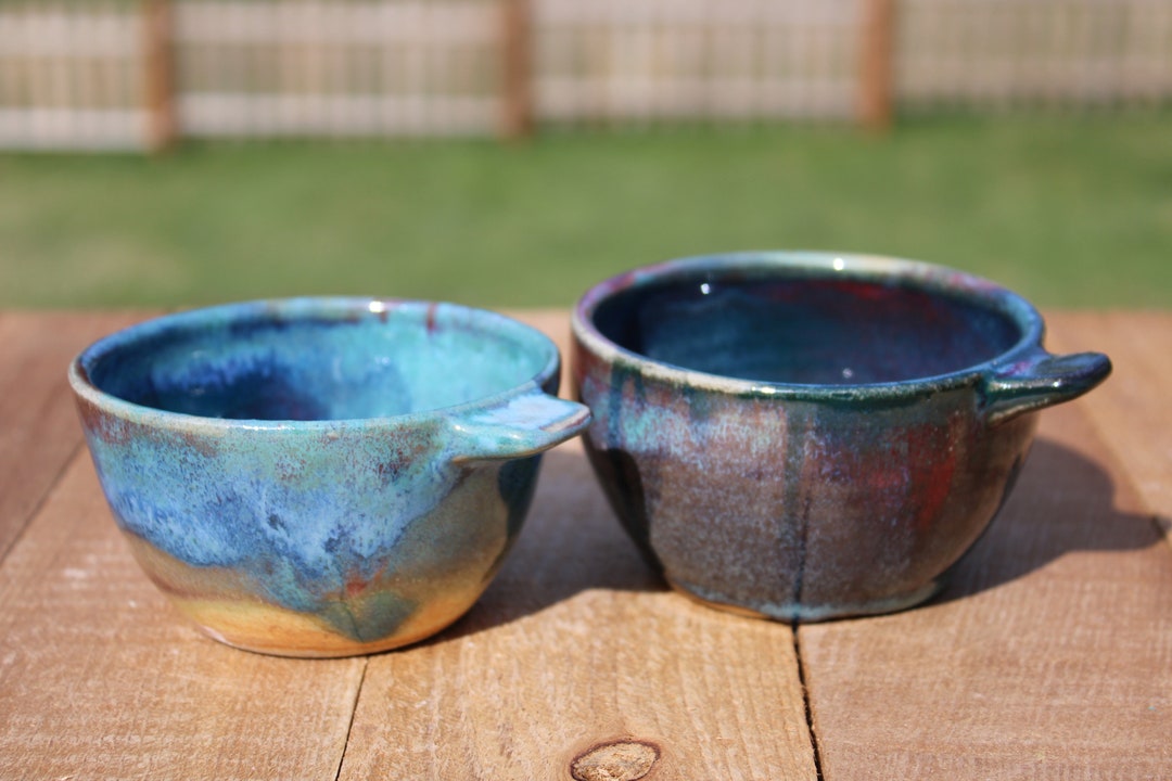 Ceramic Ramekins With Handles Two 2 Stoneware Wheel Thrown Etsy