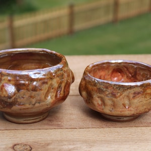 Salt and Pepper Pinch Bowls-Wooden Spoon - Set- Thrown on the Potter&#39;s Wheel 969a
