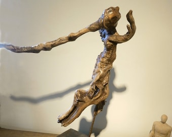 Driftwood lamp sculpture "the girl was looking at the stars'', Driftwood Art Sculpture, Home Decoration