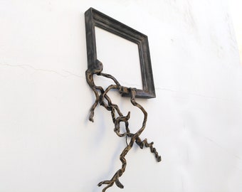 Driftwood wall art Fusion frame design, Solid natural Wood with concrete style design, industrial design, tree branch art with driftwood