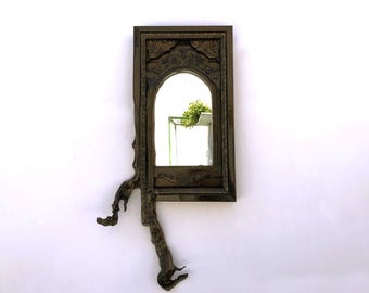 Driftwood wall art Fusion frame with mirror ,frame from solid oak wood and driftwood, Fusion frame, tree branch art with driftwood