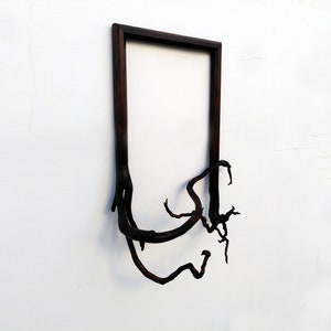 Drivvedsväggkonst med grenram, massivt naturligt furuträ, fusionsram, ramskulptur, trädgrenkonst med drivved (39'X26"X8")