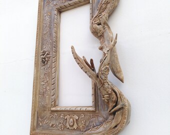 Driftwood wall art Fusion frame minimal design, Solid natural curved wallnut, oak and beech Wood , tree branch art with driftwood