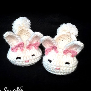 Hand Crochet Baby Hoppy Bunny Slippers Crib Shoes Newborn-12mos image 1