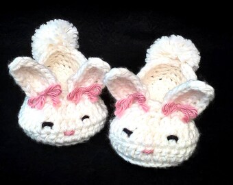 Hand Crochet Baby Hoppy Bunny Slippers Crib Shoes Newborn-12mos