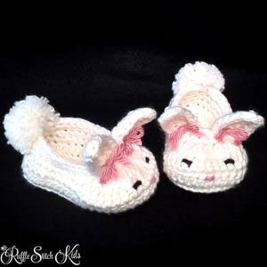 Hand Crochet Baby Hoppy Bunny Slippers Crib Shoes Newborn-12mos image 2