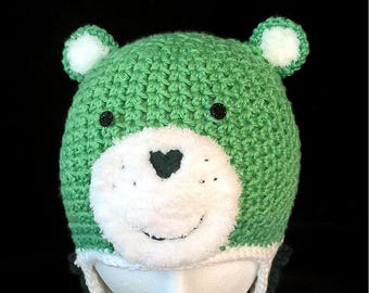 Hand Crochet Lucky Care Bear Inspired Earflap Beanie Hat Newborn-Adult Lg